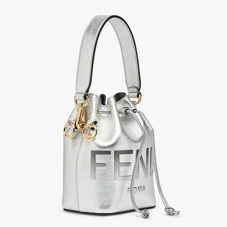 Vintage HOT Bag Mini Fendi In ROMA Tresor Bucket Leather Silver Logo Calf Mon 0617